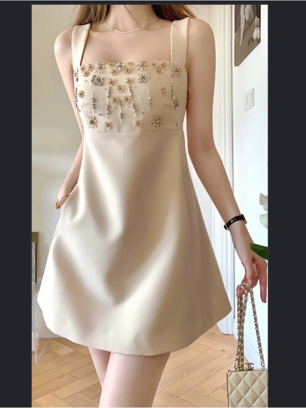 LDTJ Italy Beaded Gem Embellished Mini Dress Ivory Cream Size M
Coquette